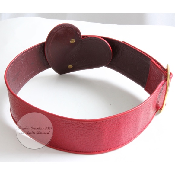 Yves Saint Laurent Wide Belt YSL Vintage Red Leather with Heart HTF Vintage - Picture 7 of 10